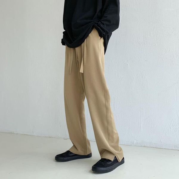 

spring wide-leg pants men's fashion casual business dress men streetwear korean loose suit mens straight trousers, Black