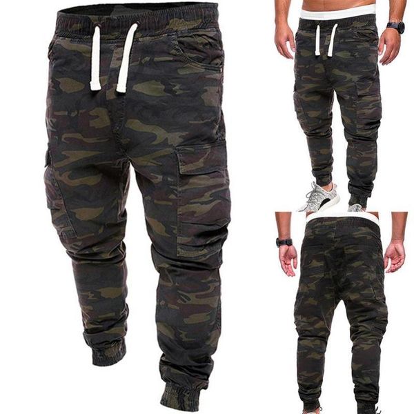 Pantaloni da jogging cargo multitasche con stampa mimetica militare da uomo taglie forti al 70%.