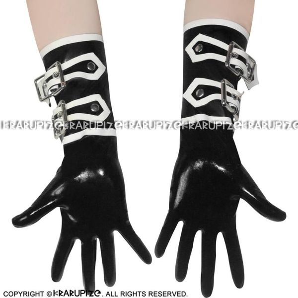 

party masks black and white trims short latex gloves with buckles rubber mittens st-0012
