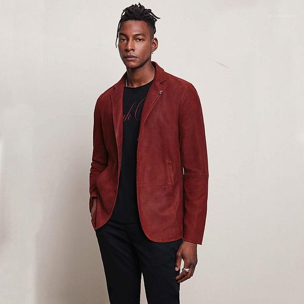 

men's leather & faux goat suede slim fit jacket red, Black