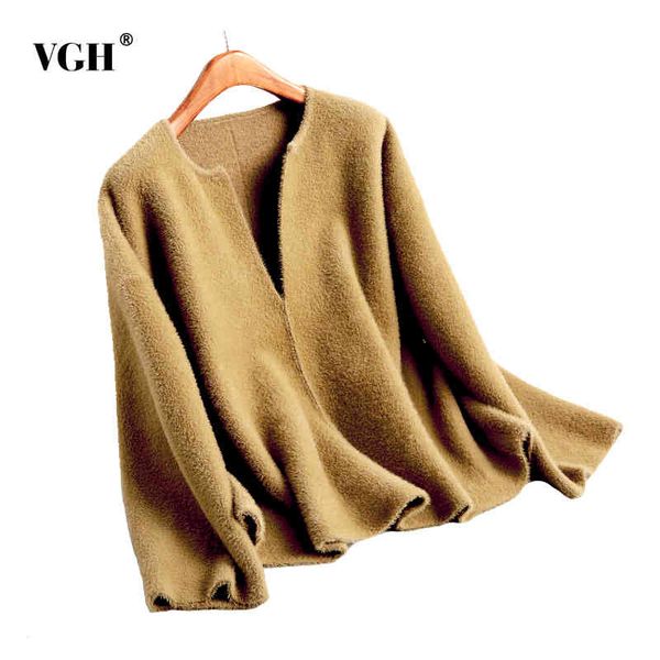 

vgh korean minimalist sweater for women v neck long sleeve casual elegant solid knitted female fashion new spring stylish 210421, White;black