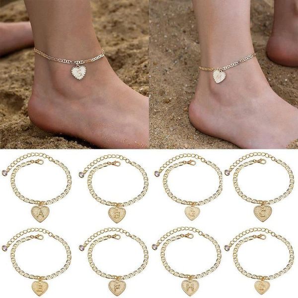 

anklets 1pcs fashion women anklet golden color zircon heart letters ankle chain for jewelry summer beach girls leg bracelet, Red;blue