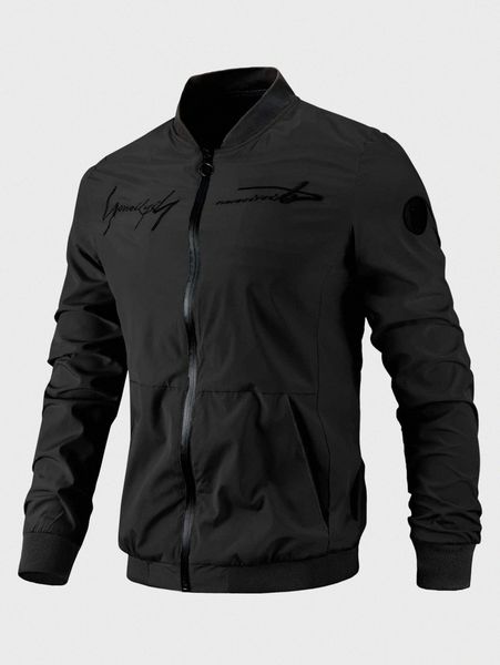 

men letter embroidery bomber jacket c3zv#, Black;brown