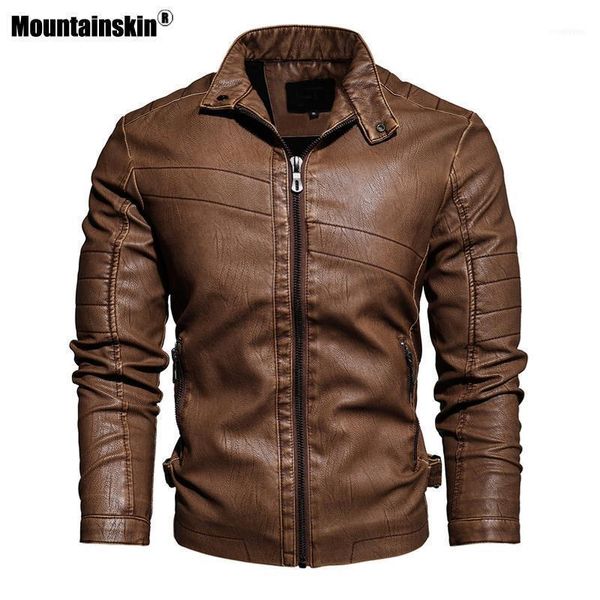 

mountainskin mens motorcycle leather jacket men casual slim fit pu winter thick windproof coat male sa9671, Black