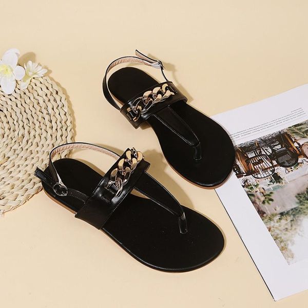

sandals miyeda women summer shiny chain decoration designer women's flats sandal handmade casual female beach slides, Black