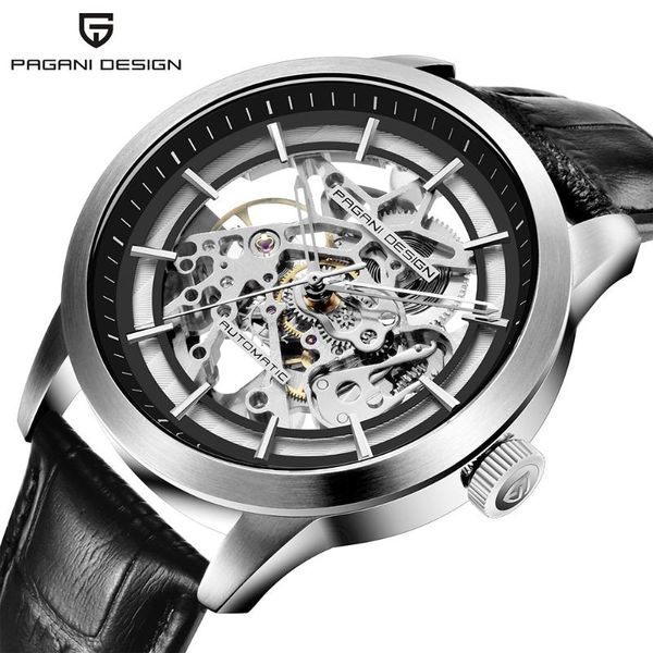 

wristwatches pagani design mens watch 2021 skeleton hollow leather men mechanical waterproof watches for, Slivery;brown