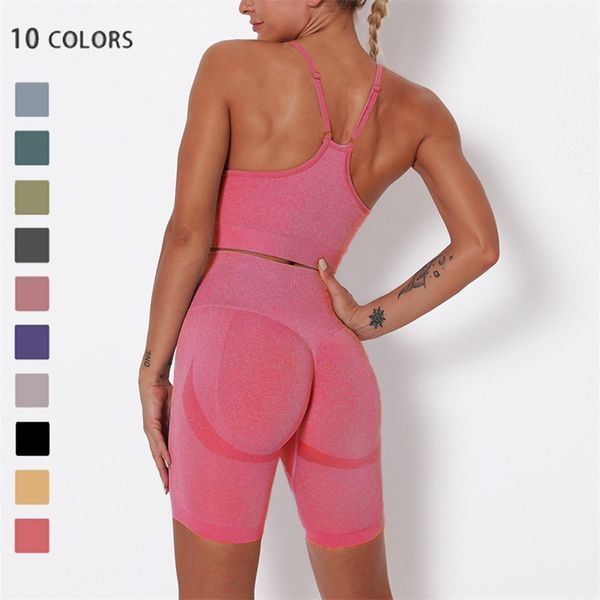

seamless sports set short women sportswear fitness suit clothing sport outfit for push up gym shorts sets workout clothes 210813, Gray