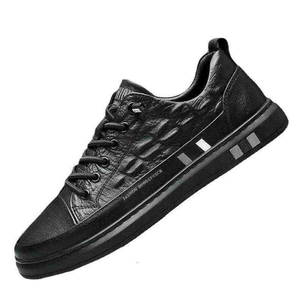 

men's board shoes 2021 leather fashion casual sports men's in autumn and winter, Black