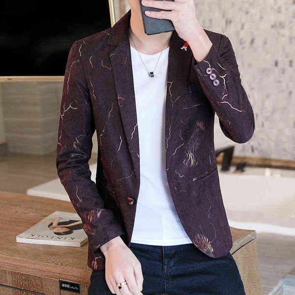 

luxury men's suits blazers hong kong brand 2021 men's casual korean version handsome fashion slim fit gradient pattern small suit, White;black