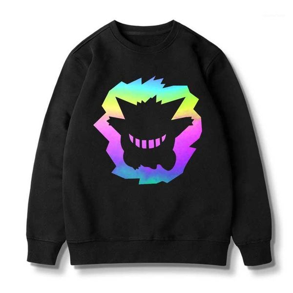 

men's hoodies & sweatshirts cartoon reflective rainbow cotton o neck men autumn winter casual pullovers sportswear, Black