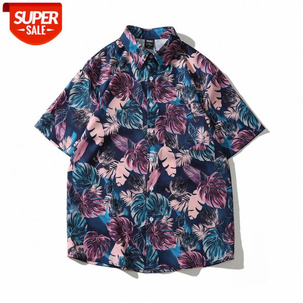 

retro floral shirt harajuku beach vacation weiyi loose men and women vintage short sleeve #ya8d, White;black