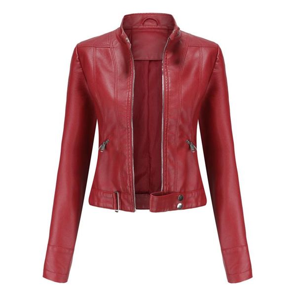 

women's leather & faux 2021 women jacket ladies solid with belt zipper biker coat female casual jackets spring autumn outwear, Black