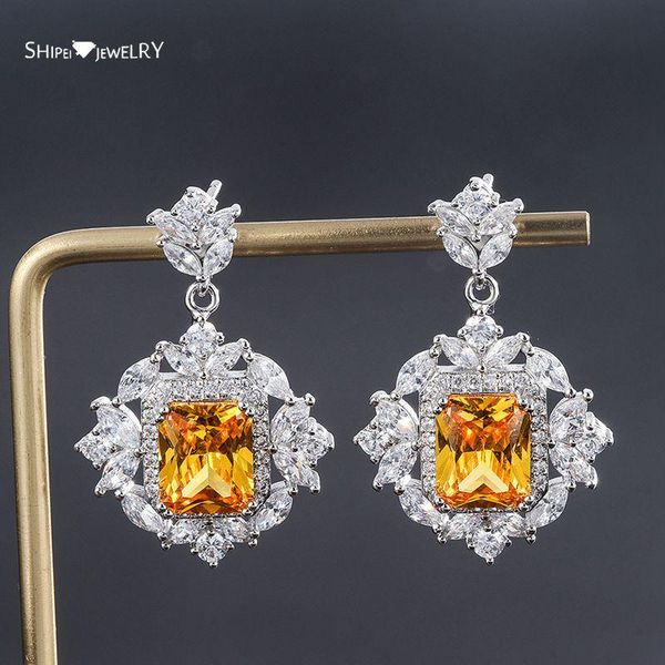 

dangle & chandelier shipei 100% 925 sterling silver citrine created moissanite gemstone engagement luxury earrings for women fine jewelry