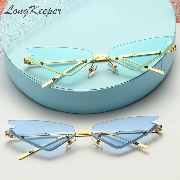 

sun glasses longkeeper punk style rimless cat eye glasses women candy color metal vintage narrow triangle oculos feminino, White;black