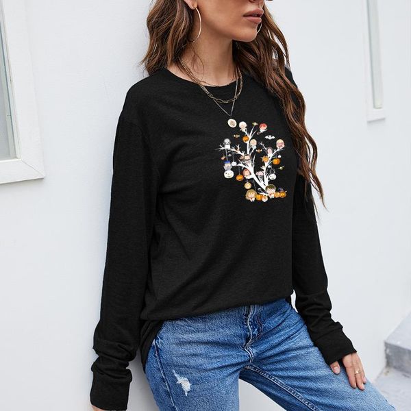 

women's hoodies & sweatshirts sweater long-sleeved halloween theme printed round neck fashion funny 2021 autumn qm*, Black