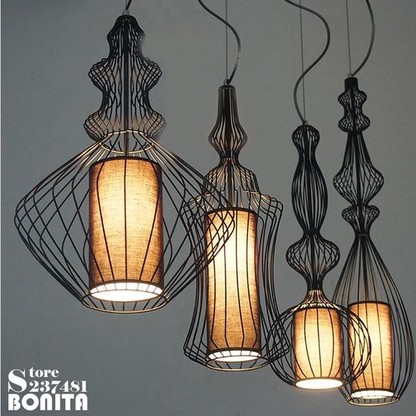 

bird cage droplight iron postmodernism hanging lamps for dining room nordic cord pendant lamp industrial vintage lights
