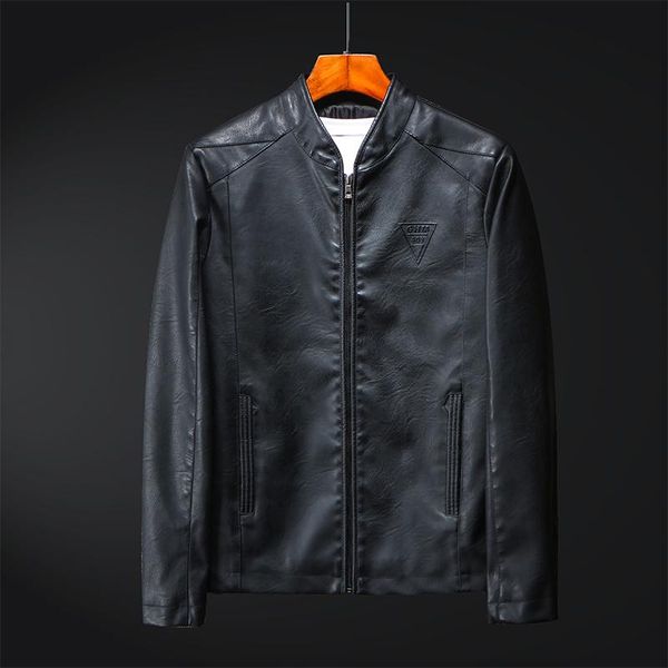 

men's fur & faux yasuguoji 2021 spring casual solid leather jacket men slim motorcycle chaqueta cuero hombre, Black
