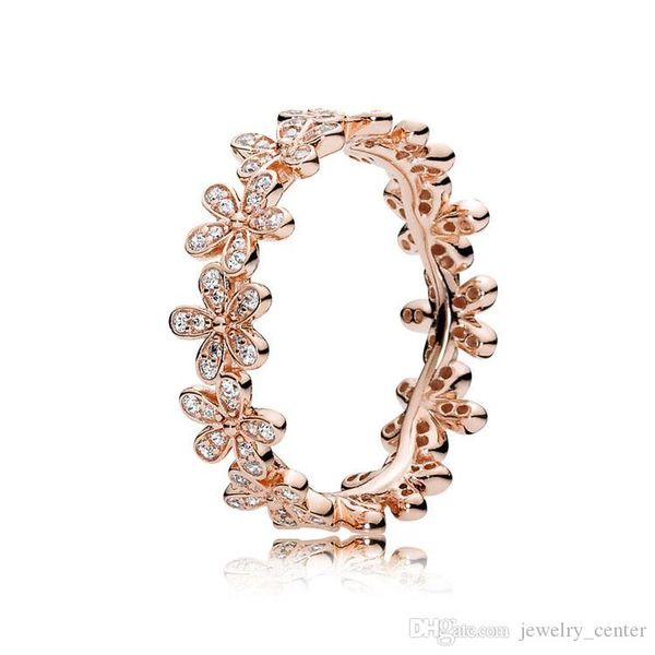 18k Rose Gold Daisy Flor Anéis de Casamento Conjuntos Caixa Original para Pandora 925 Sterling Silver Luxury Designer Jóias Mulheres Anéis