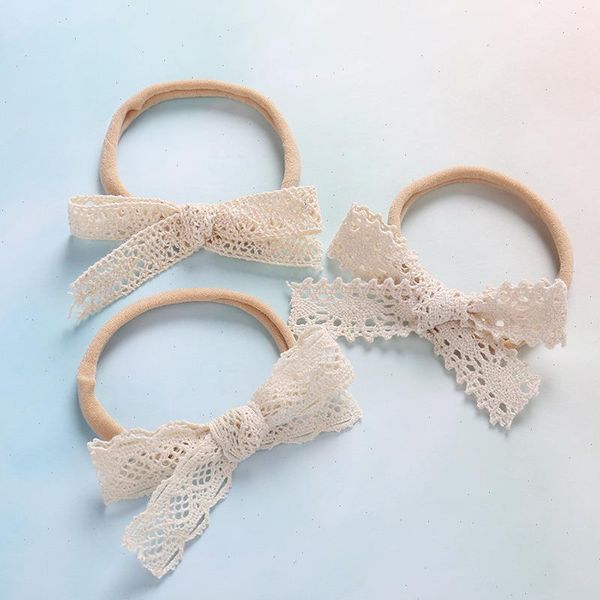 

baby headband white girl headbands bow kids lace hairband toddler thin nylon hair accessories newborn soft head band elastic, Slivery;white