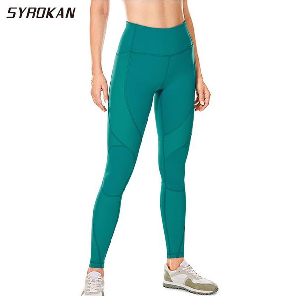 

yoga outfit syrokan patchwork leggings sport women fitness skinny running tights waisted pants gym workout naked feeling -25 inch