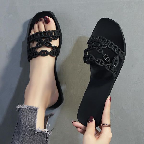 

slippers casual temperament braided soft leather cross strap open-toed flat wear vacation beach sandals flip flops women shoes, Black