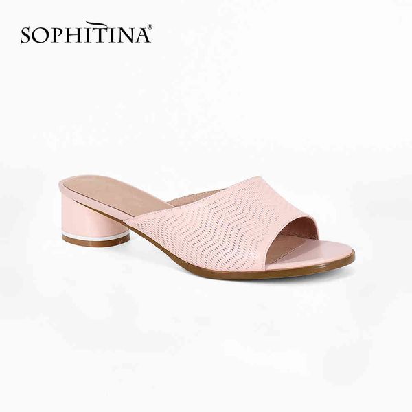 SOPHITINA Mode Frau Slipper Große Größe 36-44 Rosa Schaffell Runde Heels Sommer Schuhe Hohe Qualität Junges Mädchen Slipper SC18 210513