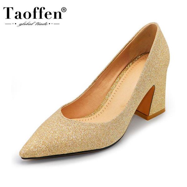 

dress shoes taoffen size 32-43 office ladies bling party pumps women wedding pointed toe daily footwear, Black