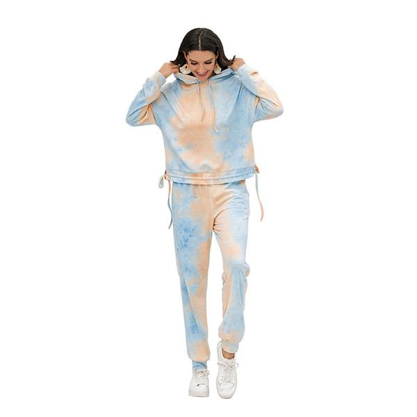 

women's tracksuits fanco tie-dye casual sports wear suit women 2021 spring drawstring hooded long sleeved female sweatshirt pants 2 pie, Gray