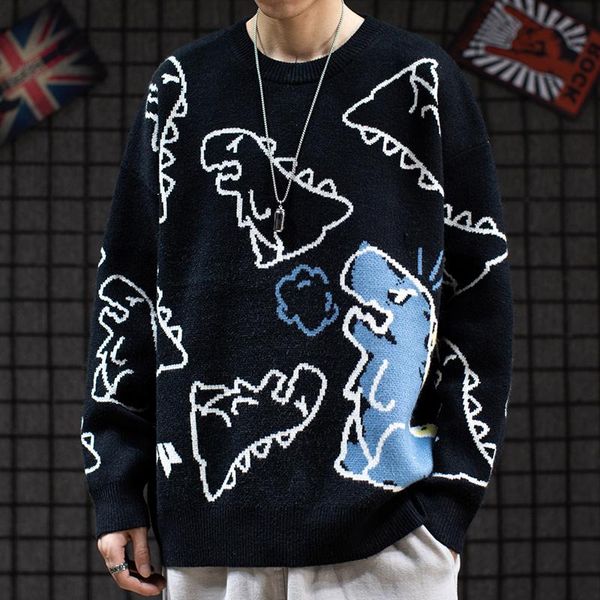 

men's sweaters 2021 knitwear sweater men cartoon pullovers loose jumper streetwear hip hop pullover casual oversized graffiti, White;black