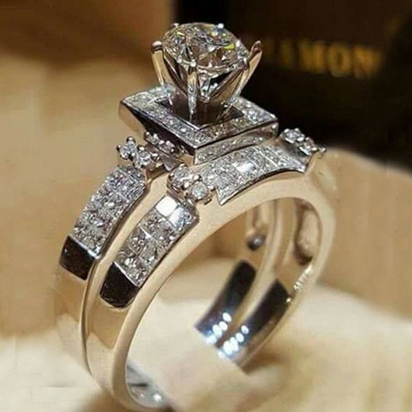 

size 5 6 7 8 9 10 11 diamond rhinestone wedding ring set gift for love girlfriend lovers couple ring, Slivery;golden
