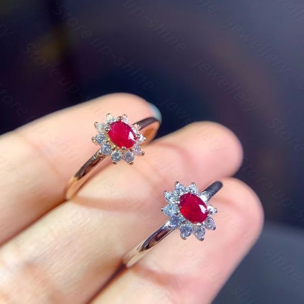 

ing style natural pigeon blood ruby 925 silver women's ring simple and elegant, Slivery;golden