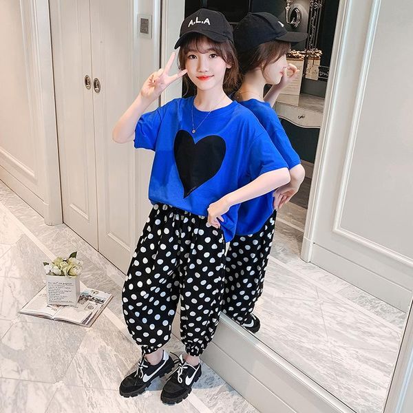 

kids clothes set summer t- shirt & casual pants two pieces sports suit girls clothing children's costume 4 6 8 10 12 years sets, White