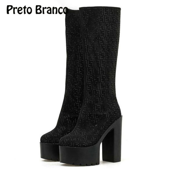 

boots preto branco 2021 women autumn winter platfrom knee high boot stage nightclub performance rough -2323-10, Black