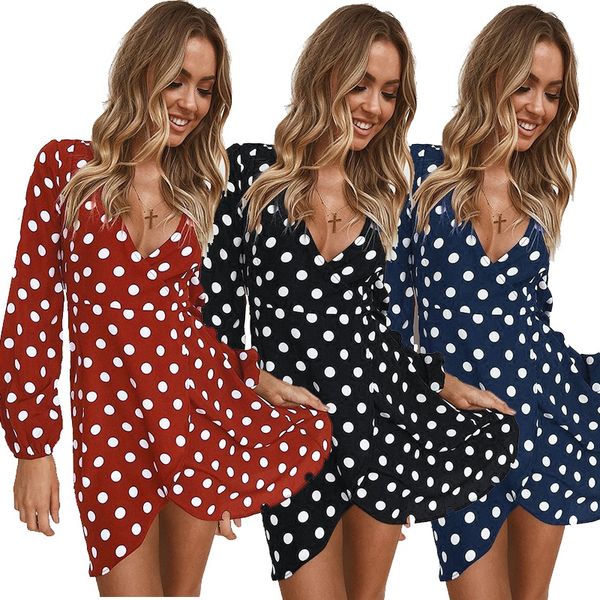 

2021 summer new fashion slim polka dot base long sleeve dress, Black;gray