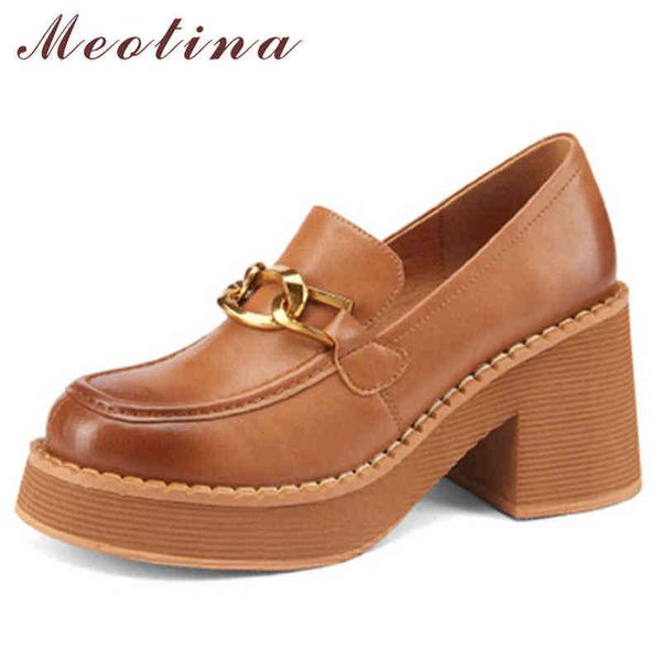 

women's high heels with cushion real leather shoes round toe cap and chain brown black 2 9