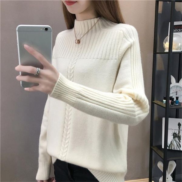 

women's sweaters women autumn winter 2021 ladies korean sweater female long sleeve jumper blue white red pullover femme knitted turtlen, White;black