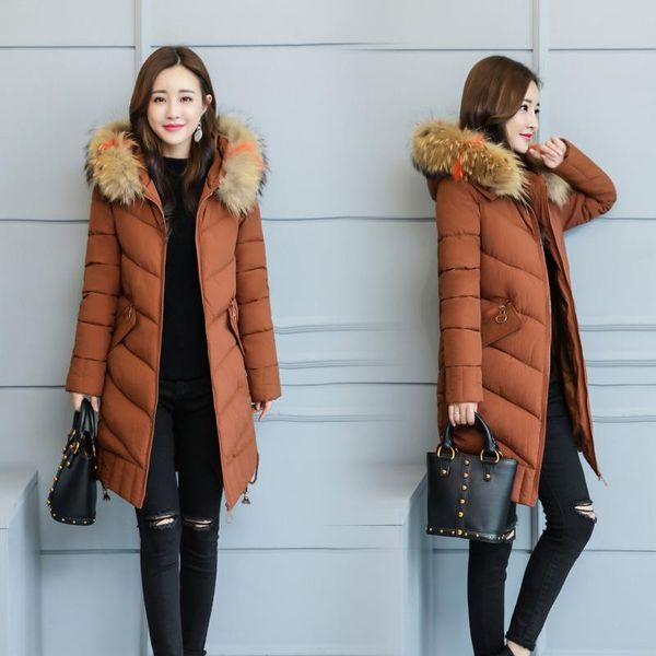 

women's trench coats autumn winter women plus size 5xl fashion fur collar hooded duck down padded cotton warm jackets thick female long, Tan;black