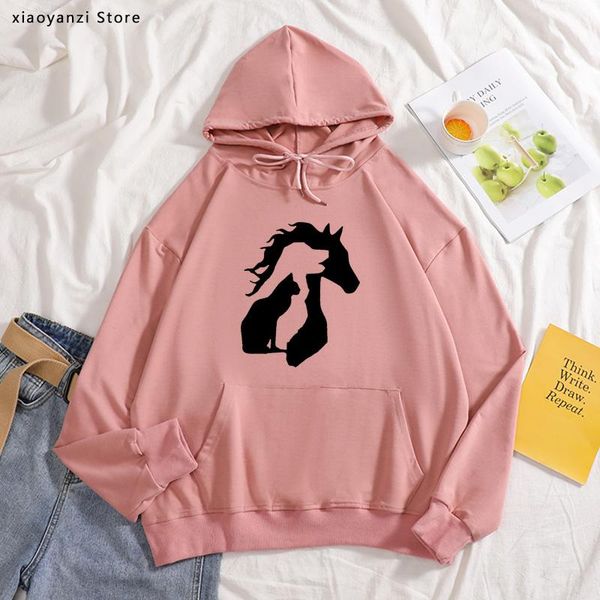 

women's hoodies & sweatshirts animal lover horse dog cat print women casual cotton hipster funny for girl lady pullovers tumblr, Black