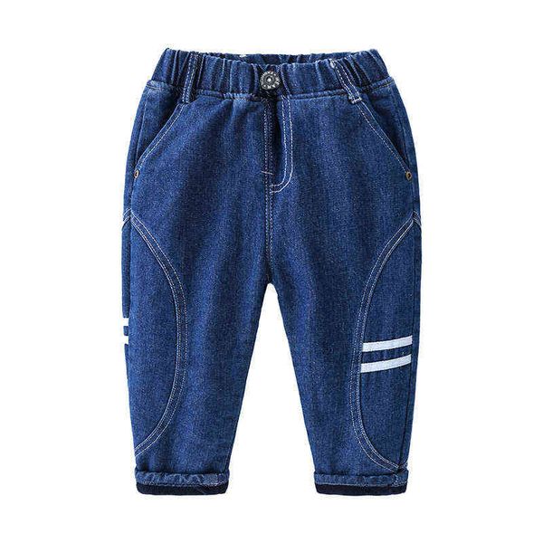 Зимние мальчики Брюки вскользь 2-7-летний толстые хлопчатобумажные джинсы эластичные талии Свободные плюс бархатные мальчики одежда осенью уличная одежда G1220