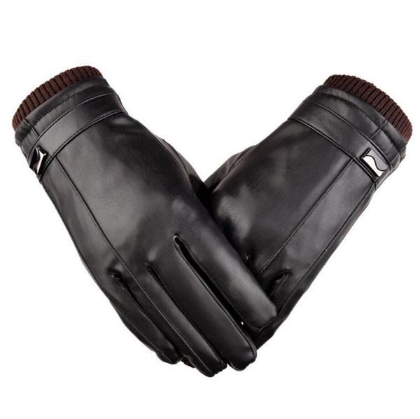 

fingerless gloves snow knitted full finger men pu leather black classic sheepskin touch screen winter thick warm mittens, Blue;gray