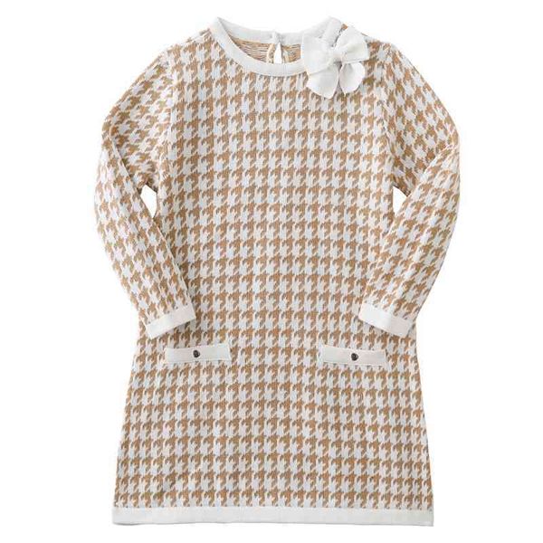 

2021 cotton thousand bird lattice girls' knitted dress princess skirt children's baby wool dress spring and autumn, Red;yellow