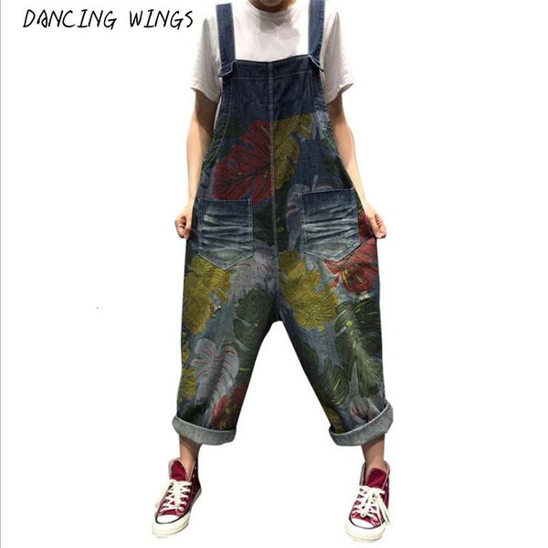 

women's jumpsuits & rompers 2021 arrivals womens overalls spring loose casual printed ripped hole denim large size bmde, Black;white