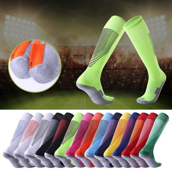 

children dispensing anti slip soccer socks sports grip breathable knee high training long stocking block ankle support, Blue;black