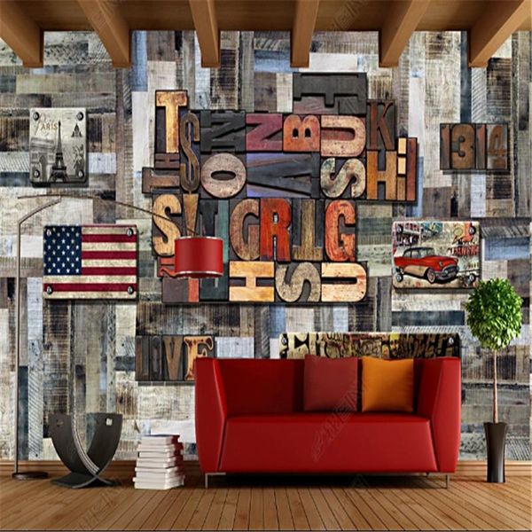

wallpapers retro wood grain plank letter bar industrial decoration wallpaper ktv background wall papers 3d mural papel de parede