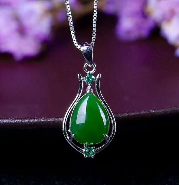 

lockets hetian biyu silver inlay pendant one touch green j49#