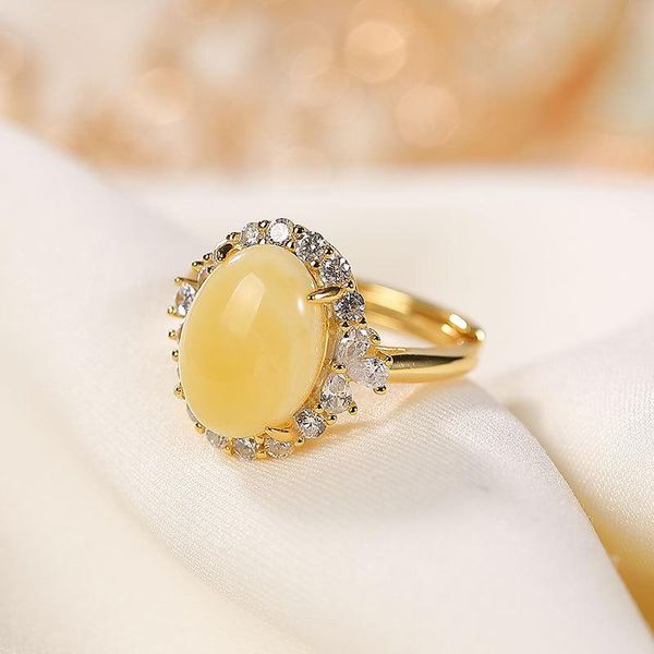 

amber gemstone not fake israel s925 fine antique ring sterling silver women aristocrat noble natural artisan baltic cluster rings, Golden;silver