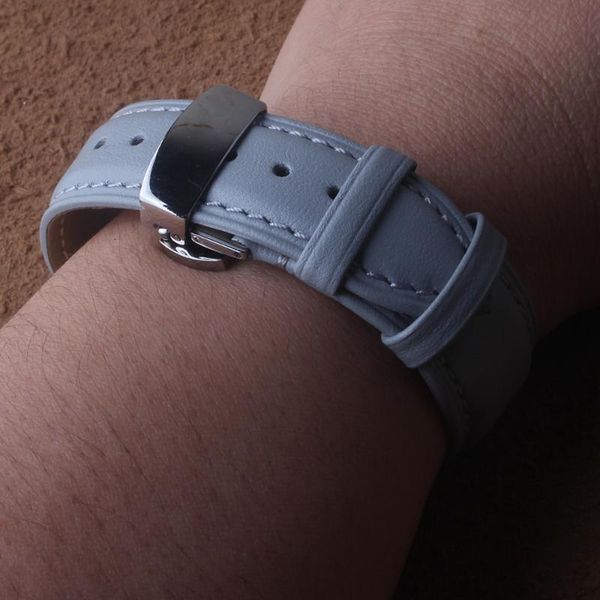 

watch bands genuine leather watchband 14 16 17 18 19 20mm grey smooth soft calfskin strap buckle for brands wristwatch band belt womens mens, Black;brown