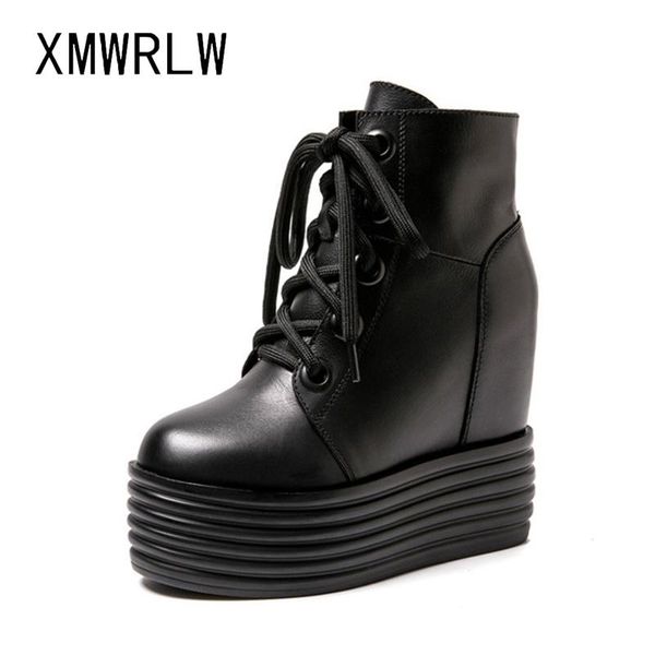

boots xmwrlw women's ankle genuine leather super high heels 11cm shoes women 2021 autumn boot non-slip, Black