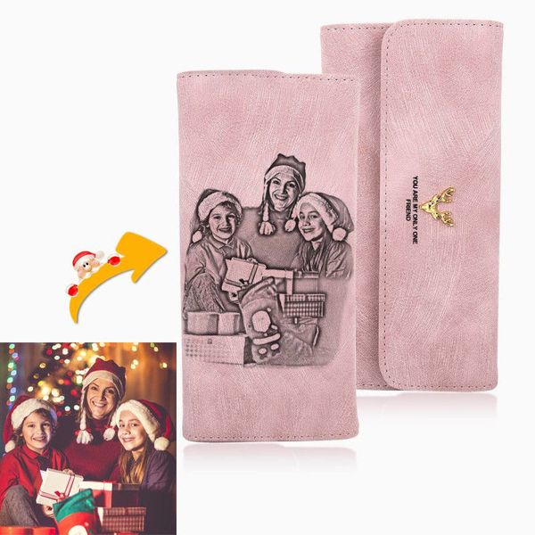 Lange Laternen-Geldbörse für Damen mit individuellem Bild, geschnitzt, rosa Weihnachtsgeschenk