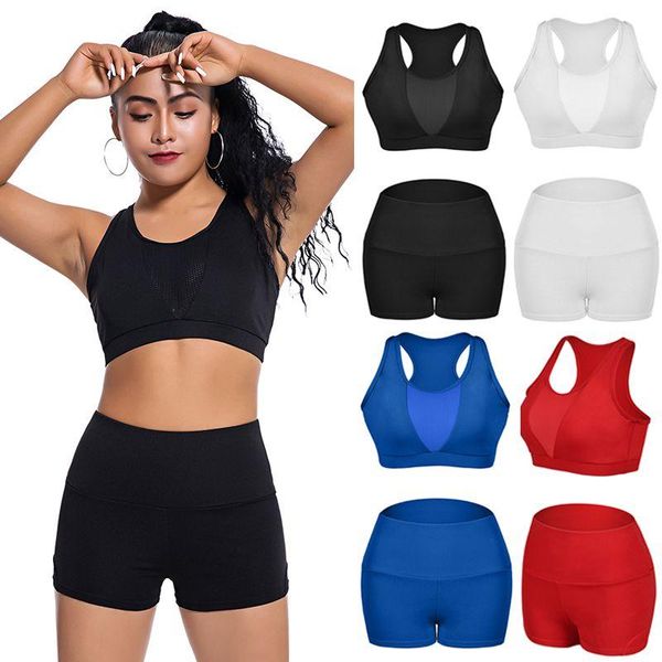 

bras sets *women solid seamless quick-drying mesh breathable outdoor fitness no rim full cup wire sport underwear shorts bra suit, Red;black